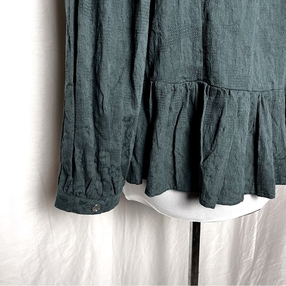 Umgee | Green Boho Peasant Textured Cotton Tassel Tie Top, Small - Picture 7 of 10